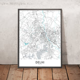 Moderne Stadtkarte von Delhi, Indien: Connaught Place, India Gate, Rotes Fort, NH 44, Ringstraße 