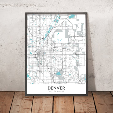 Mappa della città moderna di Denver, CO: Red Rocks, City Park, Larimer Sq, Highlands, Capitol Hill 