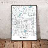 Mappa della città moderna di Denver, CO: Red Rocks, City Park, Larimer Sq, Highlands, Capitol Hill 