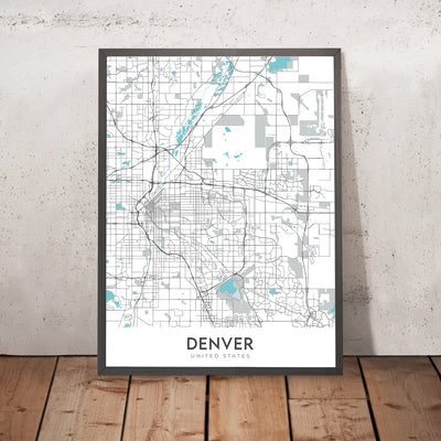 Mapa moderno de la ciudad de Denver, CO: Red Rocks, City Park, Larimer Sq, Highlands, Capitol Hill