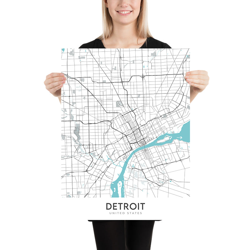 Modern City Map of Detroit, MI: Downtown, Belle Isle, Corktown, Motown ...