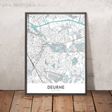 Modern City Map of Deurne, Belgium: Town Hall, Rivierenhof Park, Luchtbal Sports Complex, A12, N13