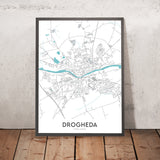 Modern City Map of Drogheda, Ireland: St. Laurence's Gate, St. Mary's Church, St. Peter's Church, St. Vincent's Church, Termonfeckin Castle