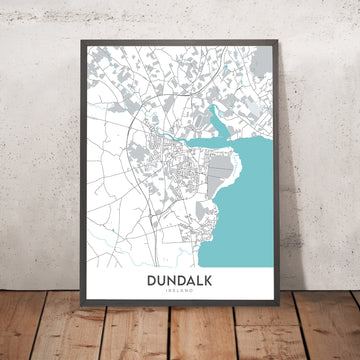 Mappa della città moderna di Dundalk, Irlanda: Stadio di Dundalk, Cattedrale di San Patrizio, N1, N52, R173 