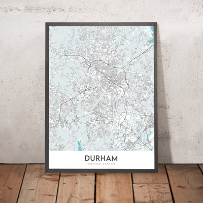Plan de la ville moderne de Durham, Caroline du Nord : Duke University, American Tobacco Campus, centre-ville, NC Museum of Art, NC Hwy 147