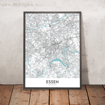 Mappa della città moderna di Essen, Germania: Baldeneysee, Museo Folkwang, A40, Philharmonie Essen, Stadtkern 