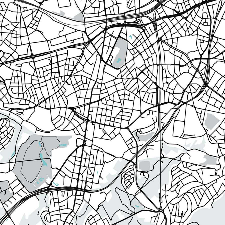 Moderne Stadtkarte von Essen, Deutschland: Baldeneysee, Folkwang Museum, A40, Philharmonie Essen, Stadtkern 