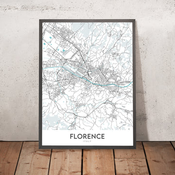 Mappa moderna della città di Firenze, Italia: Duomo, Uffizi, Ponte Vecchio, Santa Croce, Oltrarno 
