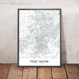 Moderne Stadtkarte von Fort Wayne, IN: Innenstadt, IPFW, Parkview, Coliseum Blvd, St Rd 9 
