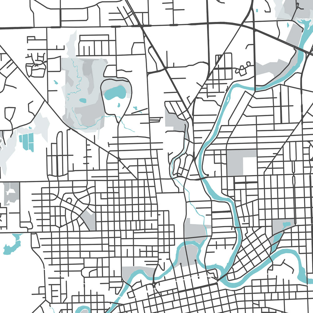 Modern City Map of Fort Wayne, IN: Downtown, IPFW, Parkview, Coliseum ...