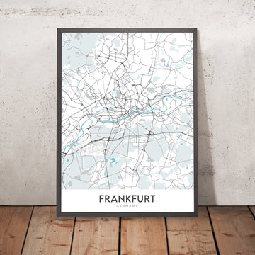 Mappa della città moderna di Francoforte, Germania: Bahnhofsviertel, Torre Commerzbank, Cattedrale di Francoforte, Fiume Meno, Sachsenhausen 