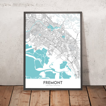 Mapa moderno de la ciudad de Fremont, CA: Ardenwood, Mission San Jose, Niles Canyon Railway, Tesla Factory, Warm Springs