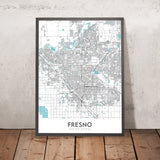 Moderne Stadtkarte von Fresno, CA: Innenstadt, Fresno Chaffee Zoo, Woodward Park, Fig Garden Village, Save Mart Center 