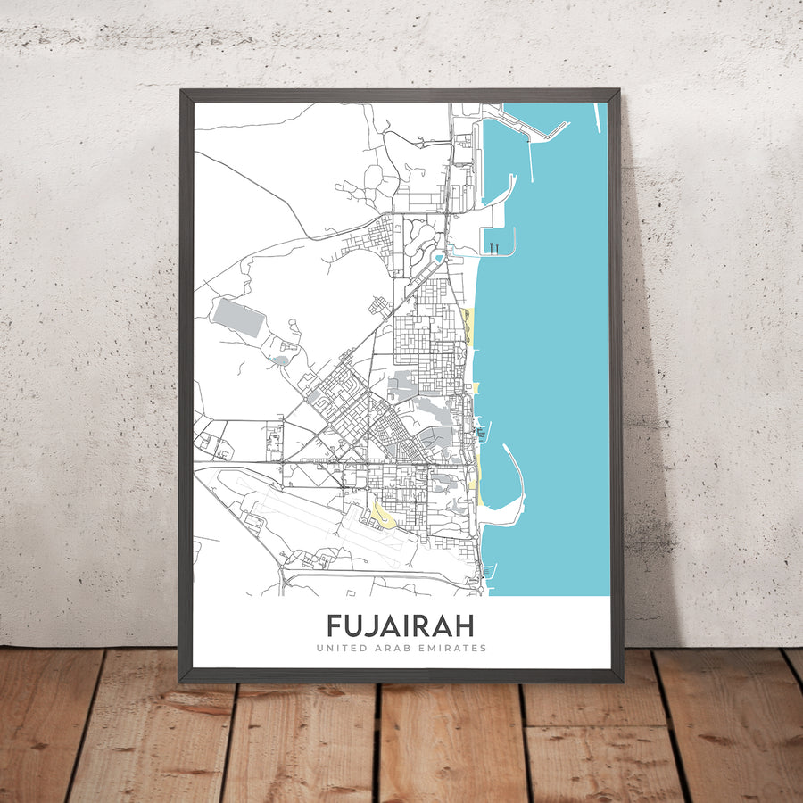 Mapa moderno de la ciudad de Fujairah, Emiratos Árabes Unidos: fuertes, museos y costa