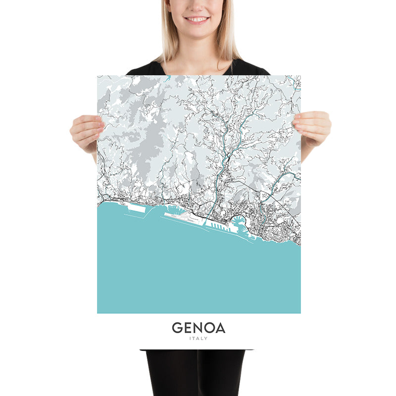 Mapa moderno de la ciudad de Génova, Italia: Castelletto, Foce, Marassi, Oregina, Pegli