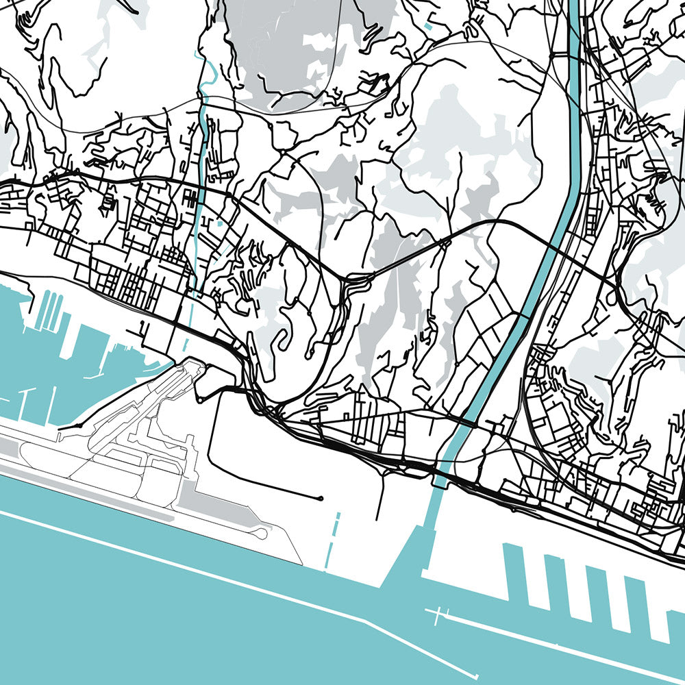 Mapa moderno de la ciudad de Génova, Italia: Castelletto, Foce, Marassi, Oregina, Pegli