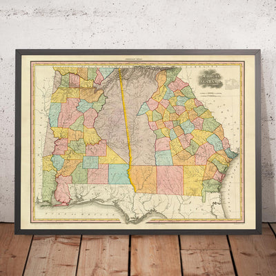 Old Map of Georgia and Alabama by H. S. Tanner, 1820: Atlanta, Savannah, Augusta, Columbus (GA), and Montgomery