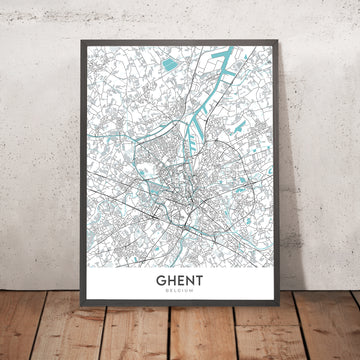 Mappa della città moderna di Gand, Belgio: Campanile, Castello, Cattedrale, Gravensteen, Korenmarkt 