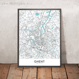 Modern City Map of Ghent, Belgium: Belfry, Castle, Cathedral, Gravensteen, Korenmarkt