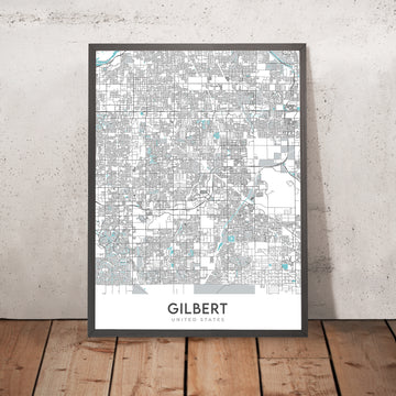 Mapa moderno de la ciudad de Gilbert, AZ: Gilbert, Mesa, Chandler, US 60, SR 87