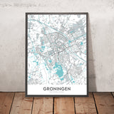 Moderne Stadtkarte von Groningen, Niederlande: Universität, Museum, Turm, Kanal, Park 