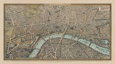 Old Birds Eye Map of London in 1892 by Charles Baker & Co - Westminster, City of London, Lambeth, Covent Garden, Marylebone
