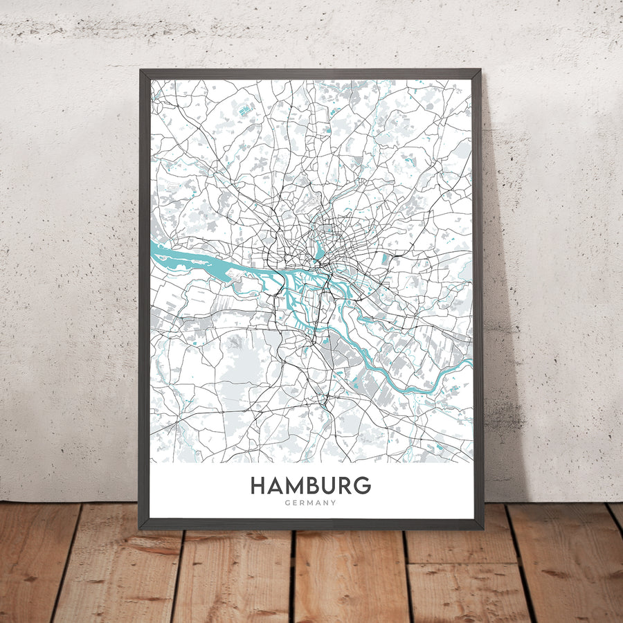 Mapa moderno de la ciudad de Hamburgo, Alemania: Altstadt, St. Pauli, Elbphilharmonie, Reeperbahn, Planten un Blomen