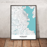Plan de la ville moderne de Hobart, Australie : Sandy Bay, Battery Point, la cathédrale Saint-David, le musée de Tasmanie, le cénotaphe de Hobart