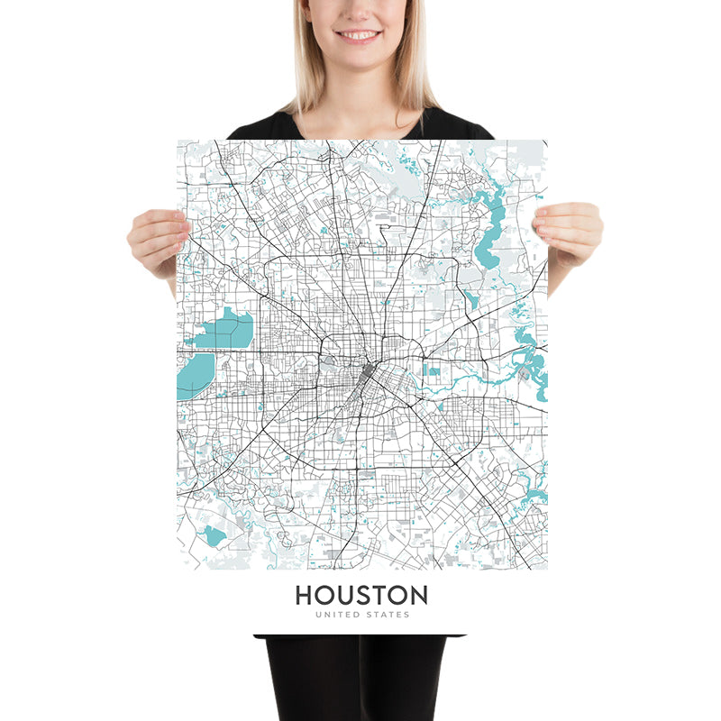 Modern City Map of Houston, TX: Downtown, Minute Maid Park, The Galler ...
