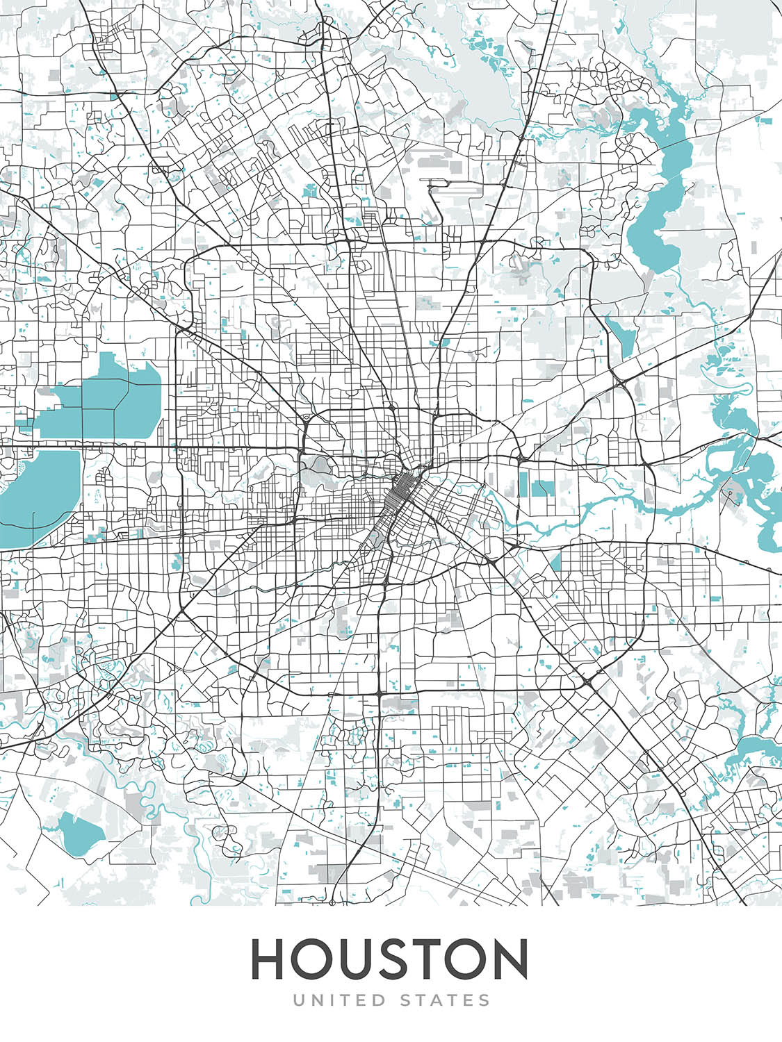 Modern City Map of Houston, TX: Downtown, Minute Maid Park, The Galler ...