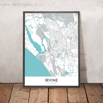 Mappa moderna della città di Irvine, Scozia: Centro città, Fiume Irvine, Parco Eglinton, A71, Porto di Irvine 