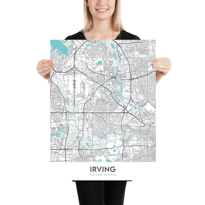 Mapa moderno de la ciudad de Irving, TX: Las Colinas, Toyota Music Factory, Mustangs, Mandalay Canal, Irving Mall