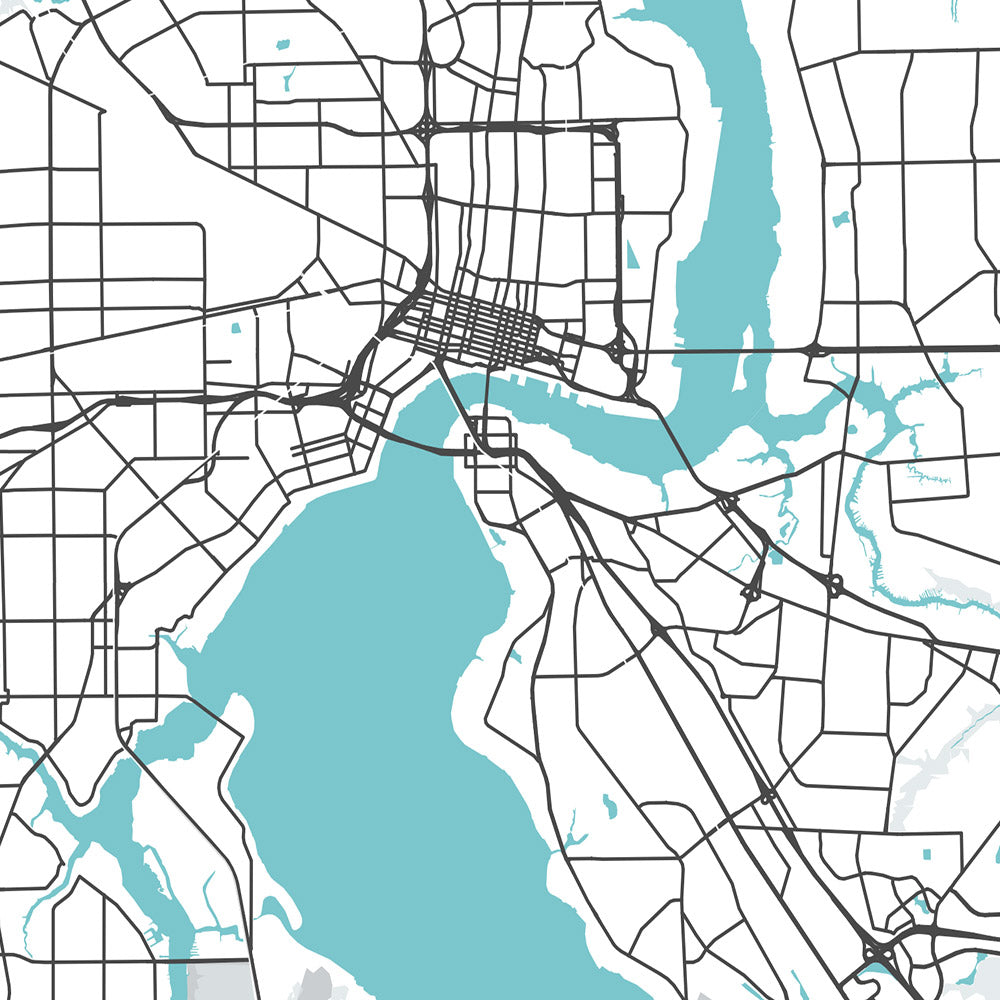 Moderner Stadtplan von Jacksonville, FL: Riverside, Springfield, San Marco, I-95, I-295