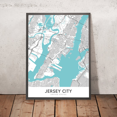 Mapa moderno de la ciudad de Jersey City, Nueva Jersey: Bergen-Lafayette, Liberty State Park, Estatua de la Libertad, Journal Square, Exchange Place