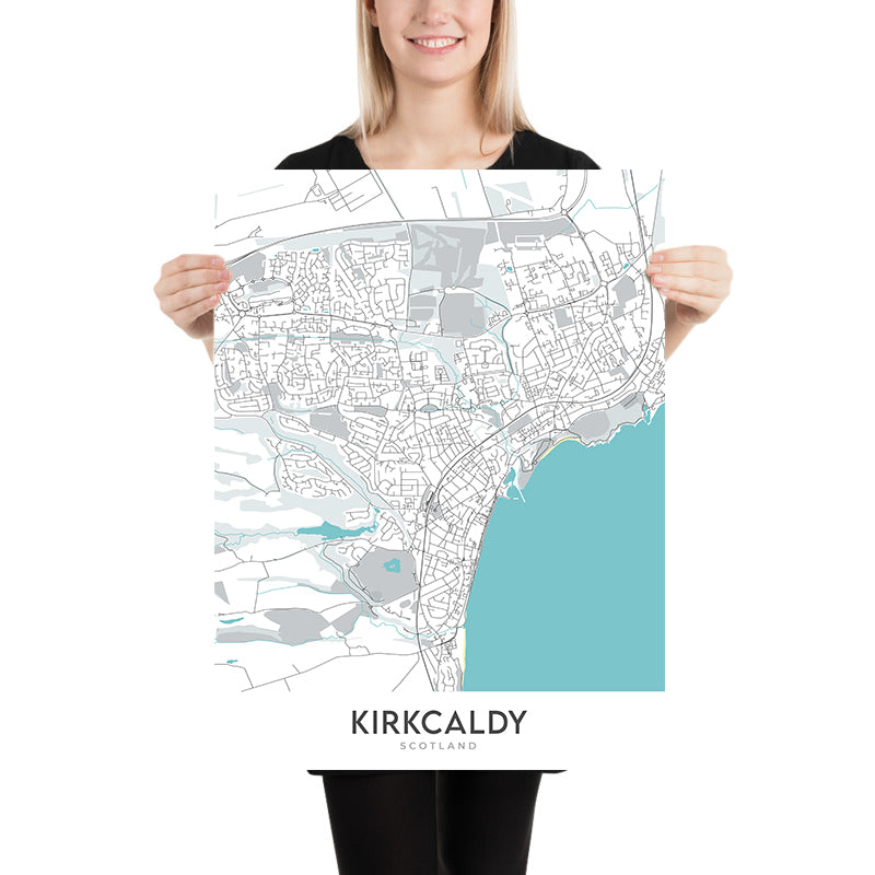 Mappa della città moderna di Kirkcaldy, Scozia: Castello di Ravenscraig, Parco Beveridge, A921, Pathhead, Porto 