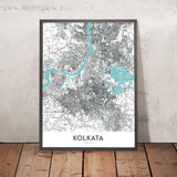 Mappa della città moderna di Kolkata, India: Memoriale di Vittoria, Tempio di Kalighat, Park St, Ballygunge, Alipore 