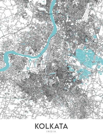 Modern City Map of Kolkata, India: Victoria Memorial, Kalighat Temple, Park St, Ballygunge, Alipore