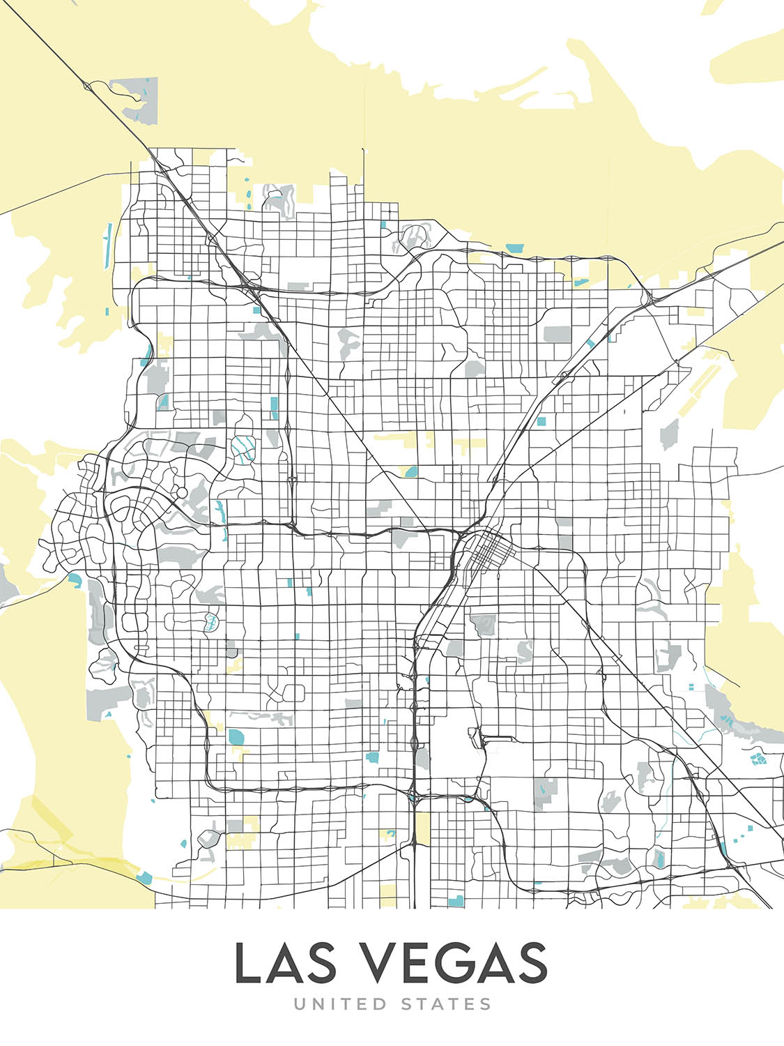 Moderner Stadtplan von Las Vegas, NV: Strip, Innenstadt, Red Rock Canyon, Hoover Dam, Fremont St.