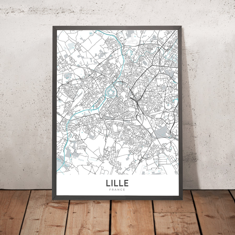 Mapa moderno de la ciudad de Lille, Francia: Vieux-Lille, Palais des Beaux-Arts, Grand Place, A25, N356