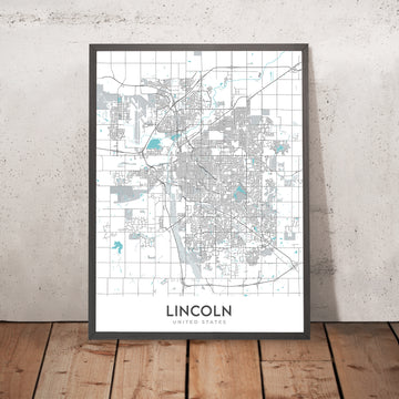 Mapa moderno de la ciudad de Lincoln, NE: Universidad de Nebraska, Sunken Gardens, Haymarket Park, Interestatal 80, Interestatal 180