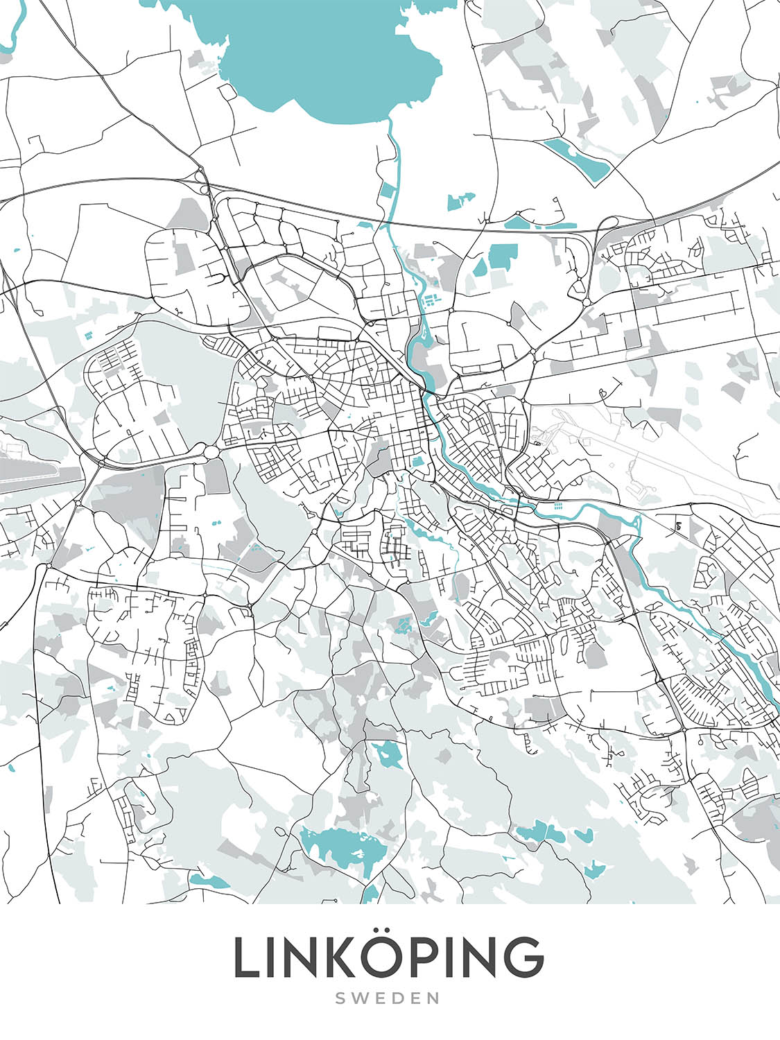 Modern City Map of Linköping, Sweden: Cathedral, Castle, University, E ...