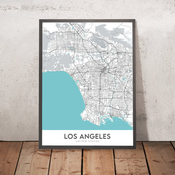 Moderne Stadtkarte von Los Angeles, CA: Innenstadt, Hollywood, Beverly Hills, Santa Monica, Venice 