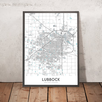 Modern City Map of Lubbock, TX: Texas Tech University, Jones AT&T Stadium, Canyon Lakes, US-84, US-87