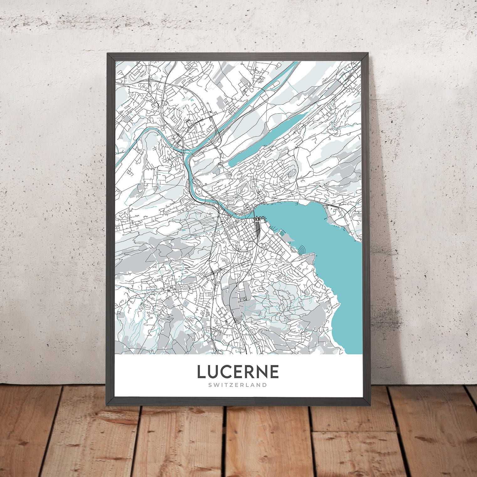 Modern City Map of Lucerne, Switzerland: Altstadt, Chapel Bridge, Jesu ...