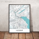 Plan de la ville moderne de Lucerne, Suisse : Altstadt, pont de la Chapelle, église des Jésuites, Musée suisse des transports, Bundesstrasse 2