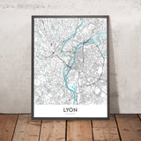Mappa moderna della città di Lione, Francia: Croix-Rousse, Notre-Dame, Parc de la Tête d'Or, Presqu'île, Vieux Lyon 