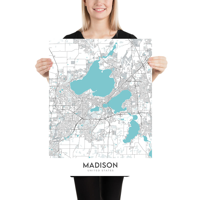 Madison World Map Modern City Map of Madison, WI: UW-Madison, Capitol, State St, Olbrich ...