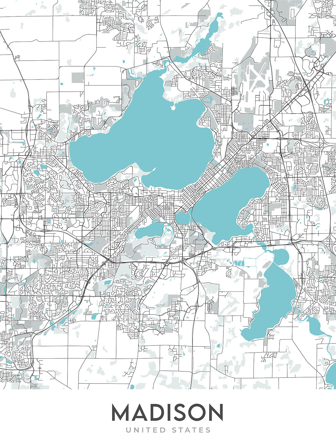 Moderner Stadtplan von Madison, WI: UW-Madison, Capitol, State St, Olbrich Park, Henry Vilas Zoo