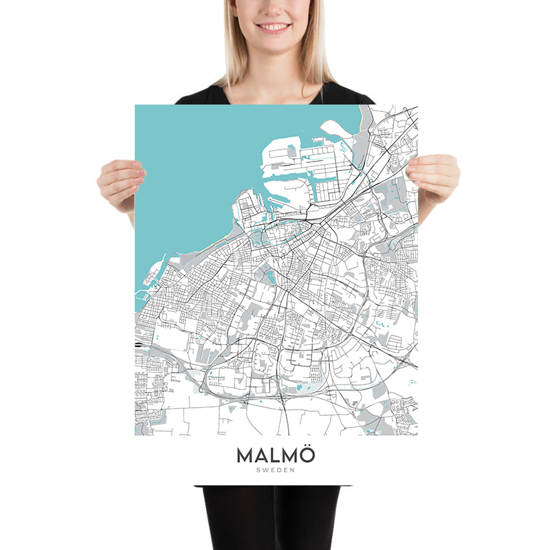 Modern City Map of Malmö, Sweden: Västra Innerstaden, Östra Innerstade ...