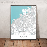 Mapa moderno de la ciudad de Malmö, Suecia: Västra Innerstaden, Östra Innerstaden, Möllevången, Gamla Staden, E20